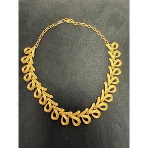 Vtg Sarah Coventry Gold Tone Ribbon Loop Statement Necklace - Mid-Century MCM